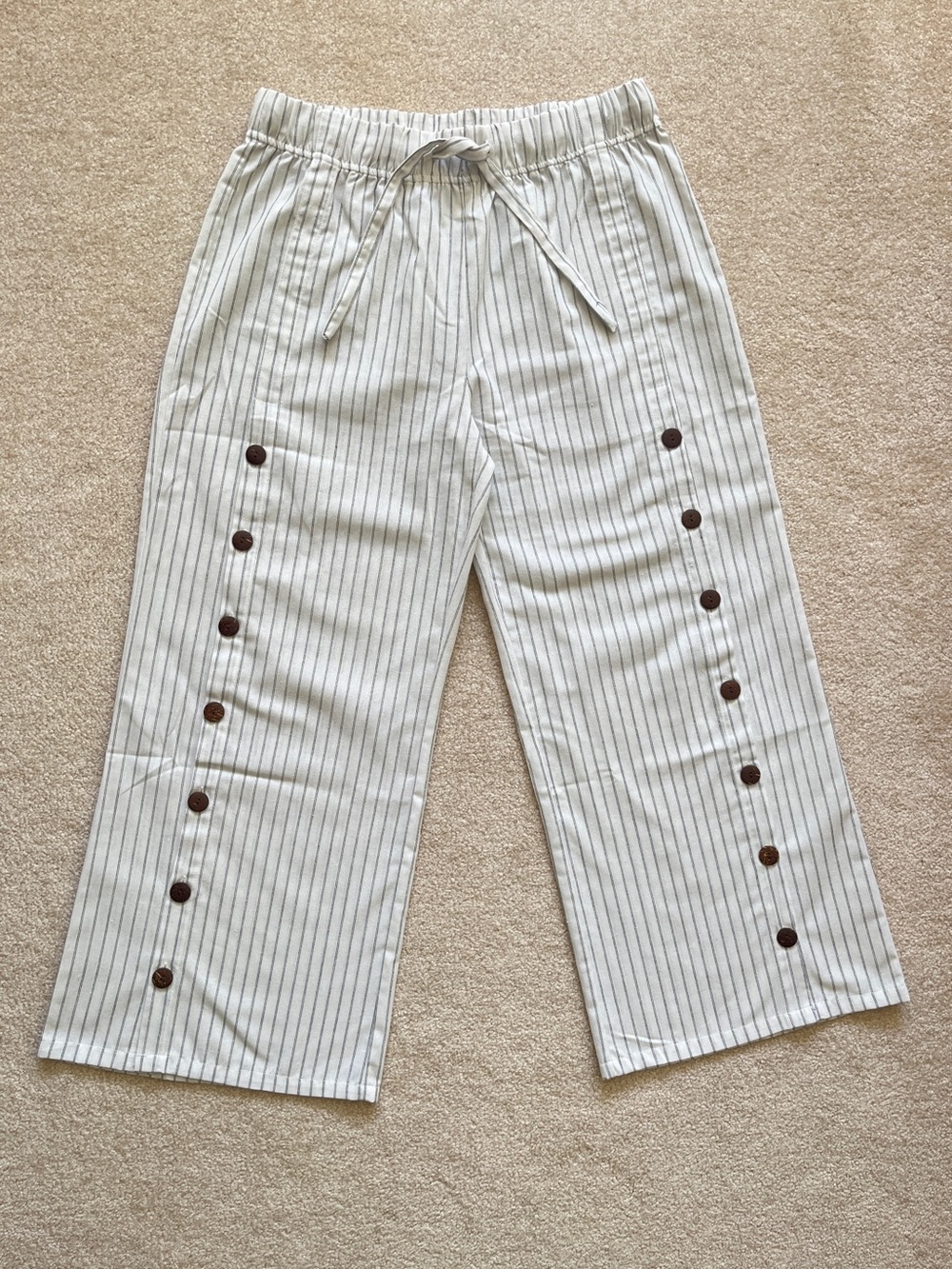 Women's Fresh FX Linen Cotton Wide Leg Pants, Size XL, White Striped Drawstring